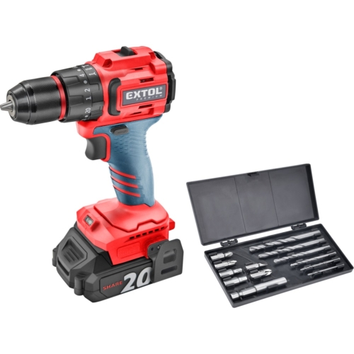 Extol akkus ütvefúró- és csavarozó, Share20V, 20V, Li-ion, 50Nm, 2db akku, 1db töltő, 2000 mAh, 50Nm