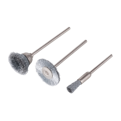 Mini drótkefe készlet 3 részes, acélszálas, S=2.3mm Ø10-25mm