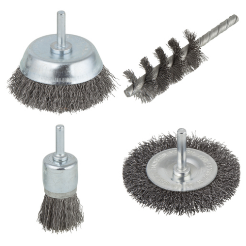 Drótkefe készlet 4 részes, acélszálas, S=6mm standard-, korong-, ecset-, spirálkefe