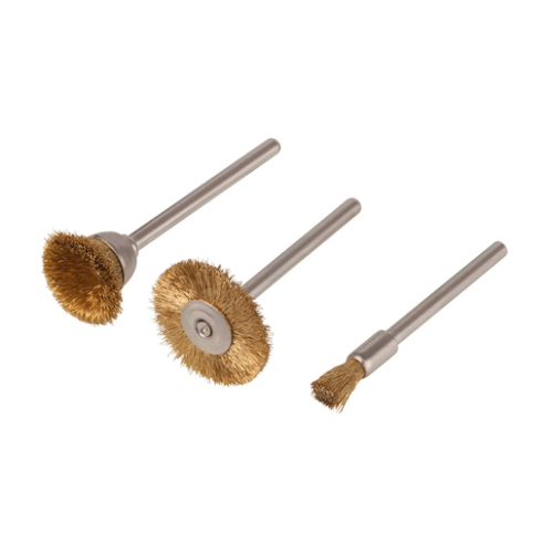 Mini drótkefe készlet 3 részes, rézszálas, hullámosított, S=2.35mm, Ø5,15,20mm, fúrógéphez
