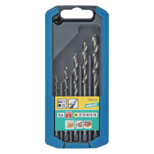 Spirálfúró készlet fémhez 5 részes, HSS csiszolt, hatszögszárú, Ø 2,3,4,5,6 mm