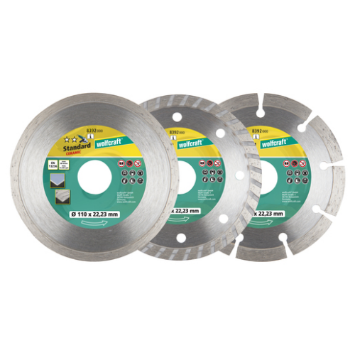 Gyémánt vágótárcsa készlet 3 részes, csempe/univerzális/turbo, Ø110x22.2mm, sarokcsiszolóhoz