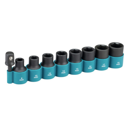 Makita 1/2" gépi dugókulcs készlet 9db-os 8,10,12,13,14,15,17,18mm + 1/4"-1/2" adapter