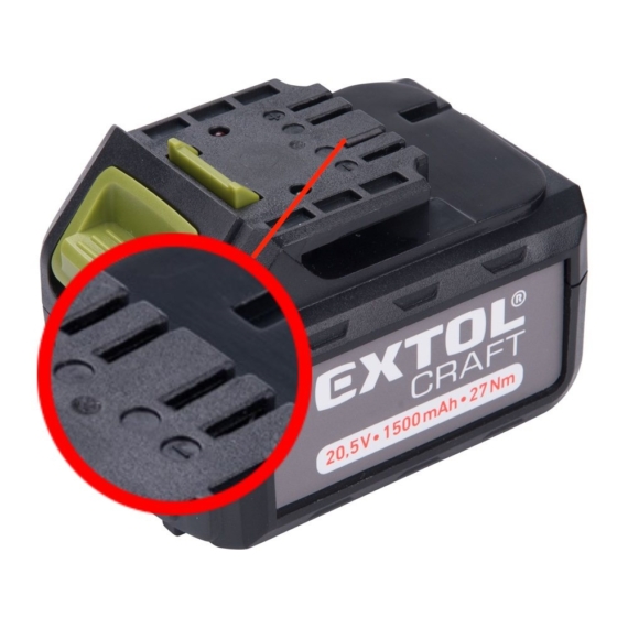 Extol tartalék akku ÚJABB TÍPUSÚ 402440 Li-ion töltőhöz, 3 SARU; 20,5V, 1500mAh, töltési idő: 1 óra