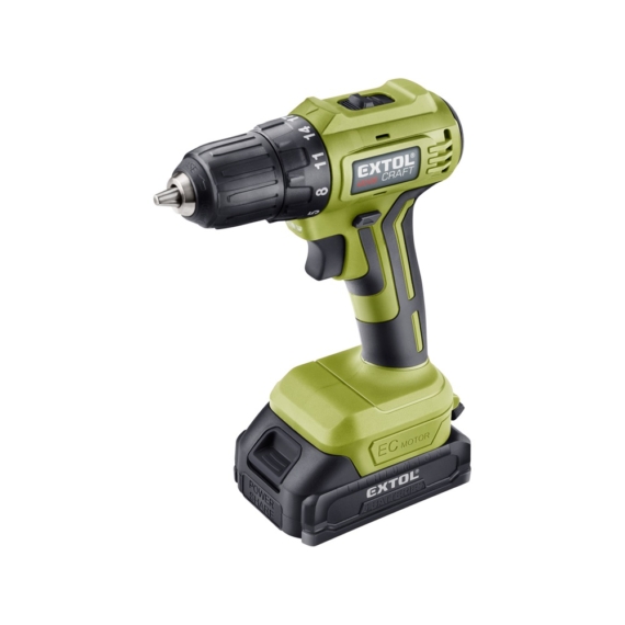 Extol akkus fúrócsavarozó, Extol Craft, 20V, kefementes motor, kofferban; 2db 2000 mAh Li-ion akku + 1 db töltő