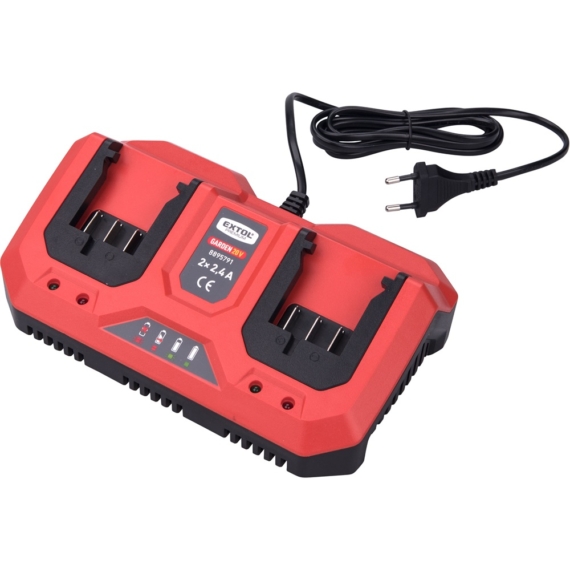 Extol akkutöltő dupla, Garden20V, 20V, 2×2,4A a 8895780 és 8895782 akkuhoz