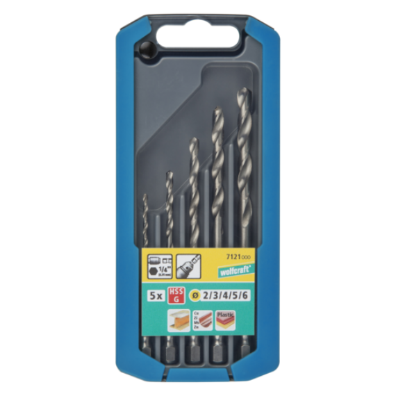 Spirálfúró készlet fémhez 5 részes, HSS csiszolt, hatszögszárú, Ø 2,3,4,5,6 mm