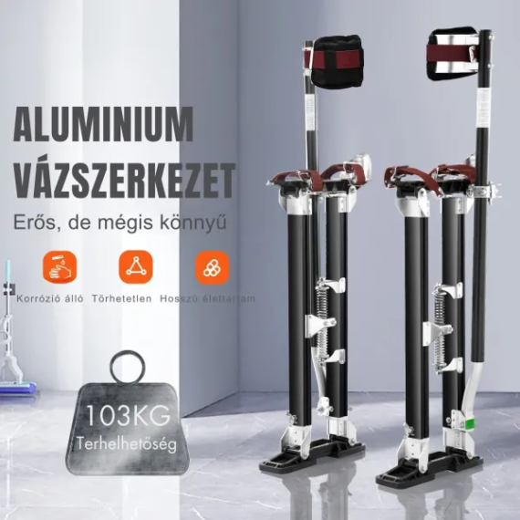Fekete álllítható aluminíum festő, gipszkartonozó gólyaláb 61-101cm