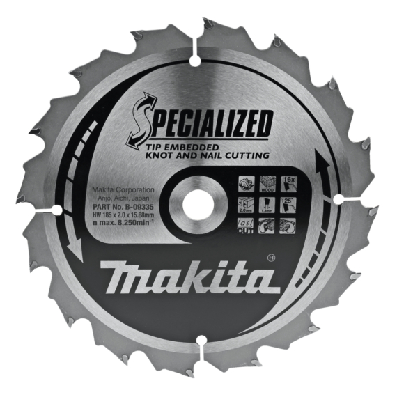 Makita körfűrészlap SZÖG, CSOMÓSFA T.C.T, 185x15,88mm Z16