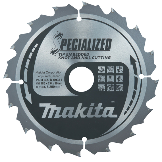 Makita körfűrészlap SZÖG, CSOMÓSFA T.C.T, 185x30mm Z16