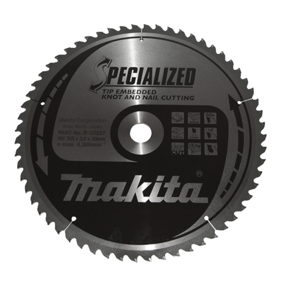 Makita körfűrészlap SZÖG, CSOMÓSFA 355x30 mm Z60