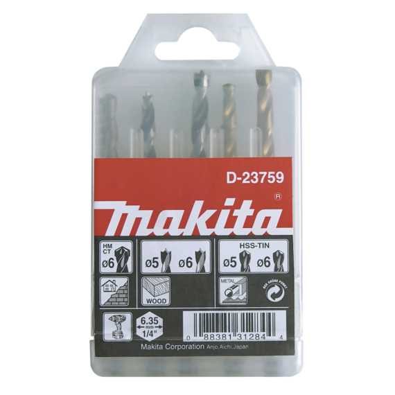 Makita hatszög befogású fúrókészlet fa, fém, kőzet 5-6mm 5db-os