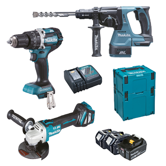 Makita 18V LXT ® Li-ion BL szett DHP484+DHR243+DGA513+3x5,0Ah MP2,4