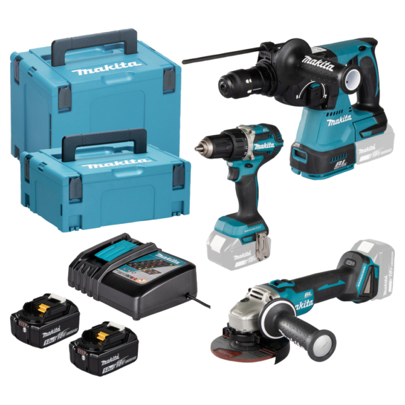Makita 18V LXT BL gépszett DDF484+DHR243+DGA504 2x5,0 Ah