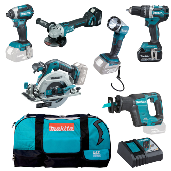 Makita 18V LXT ® Li-ion BL gépszett DGA504+DHP484+DHS680+DJR188+DTD153+DML802 2x5,0Ah TÁSKA