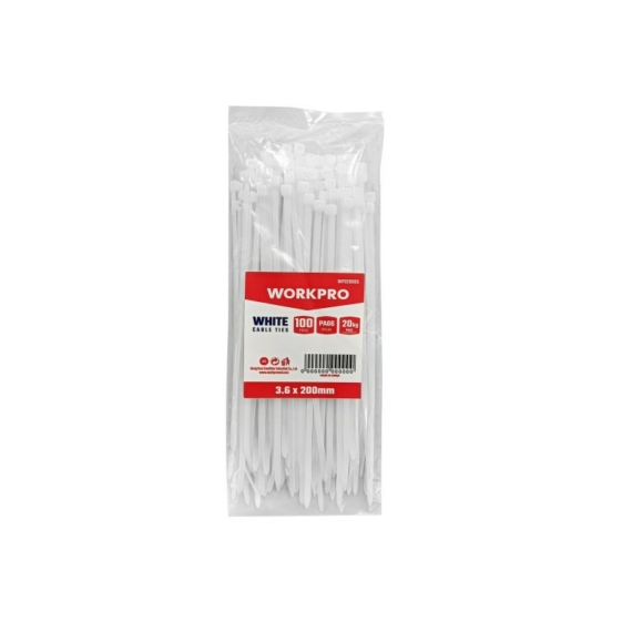 Workpro Gyorskötöző (kábelkötegelő) 3,6x150mm fehér 100db/csom
